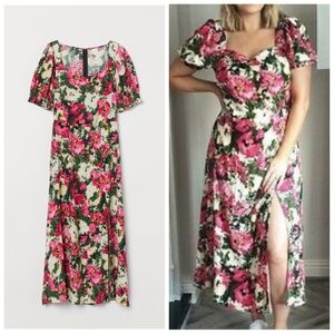 H&M Pink Green Patterned Midi Dress 💐